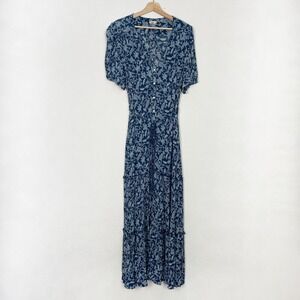 Faherty Orinda Maxi Dress Blue Esna Floral Cottagecore Prairie Size Large